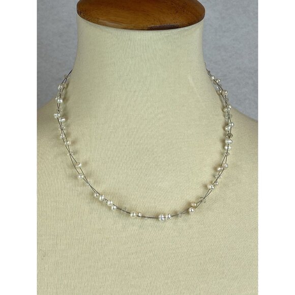 unbranded Jewelry - Vintage Faux Freshwater Pearl Clear Bead Multi-Strand Necklace Dainty